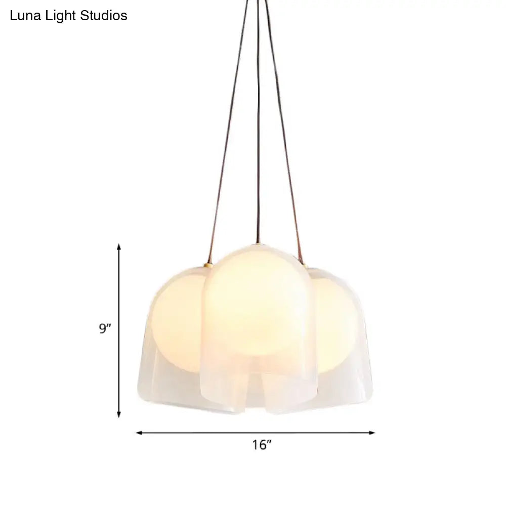 Modern White Glass 3-Light Pendant Lamp With Gold Accents For Living Room Ceiling - Bell Multi Light