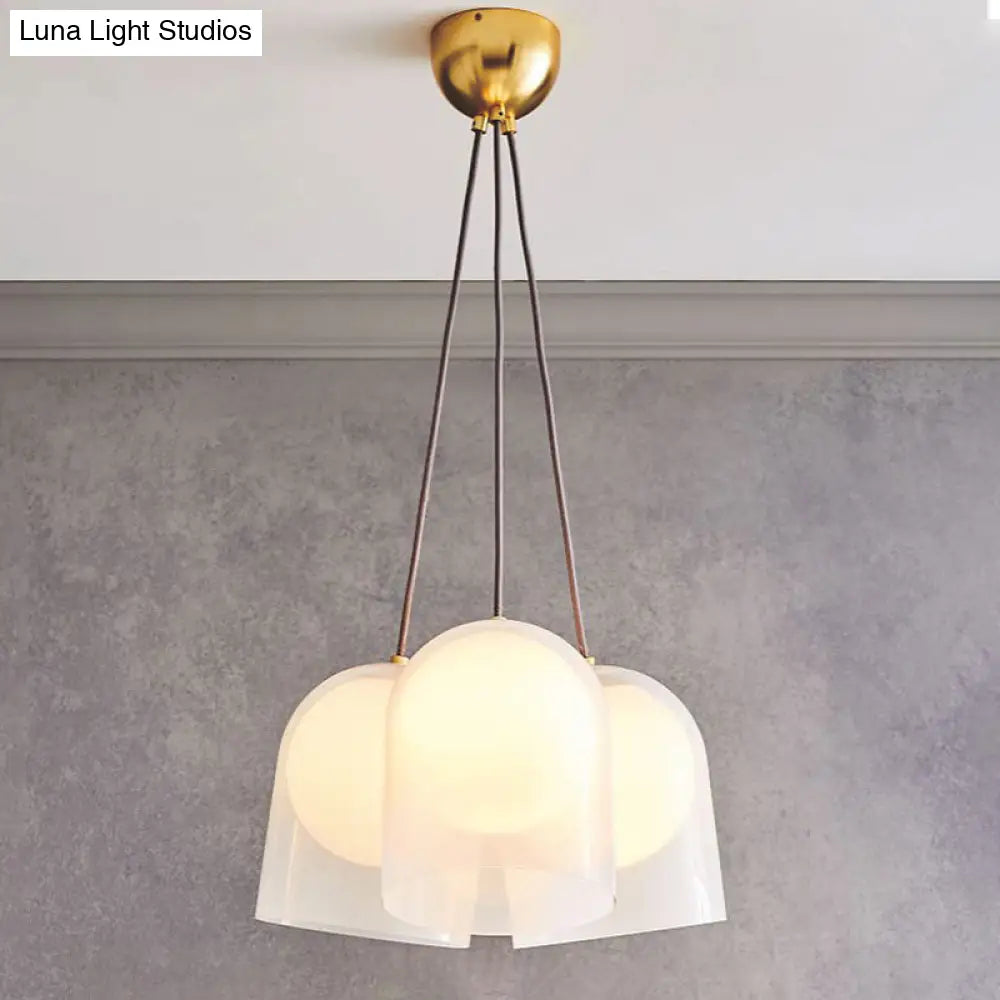 Modern White Glass Multi Pendant Light With 3 Lights In Gold - Perfect For Living Room Ceiling