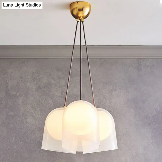 Modern White Glass Multi Pendant Light With 3 Lights In Gold - Perfect For Living Room Ceiling