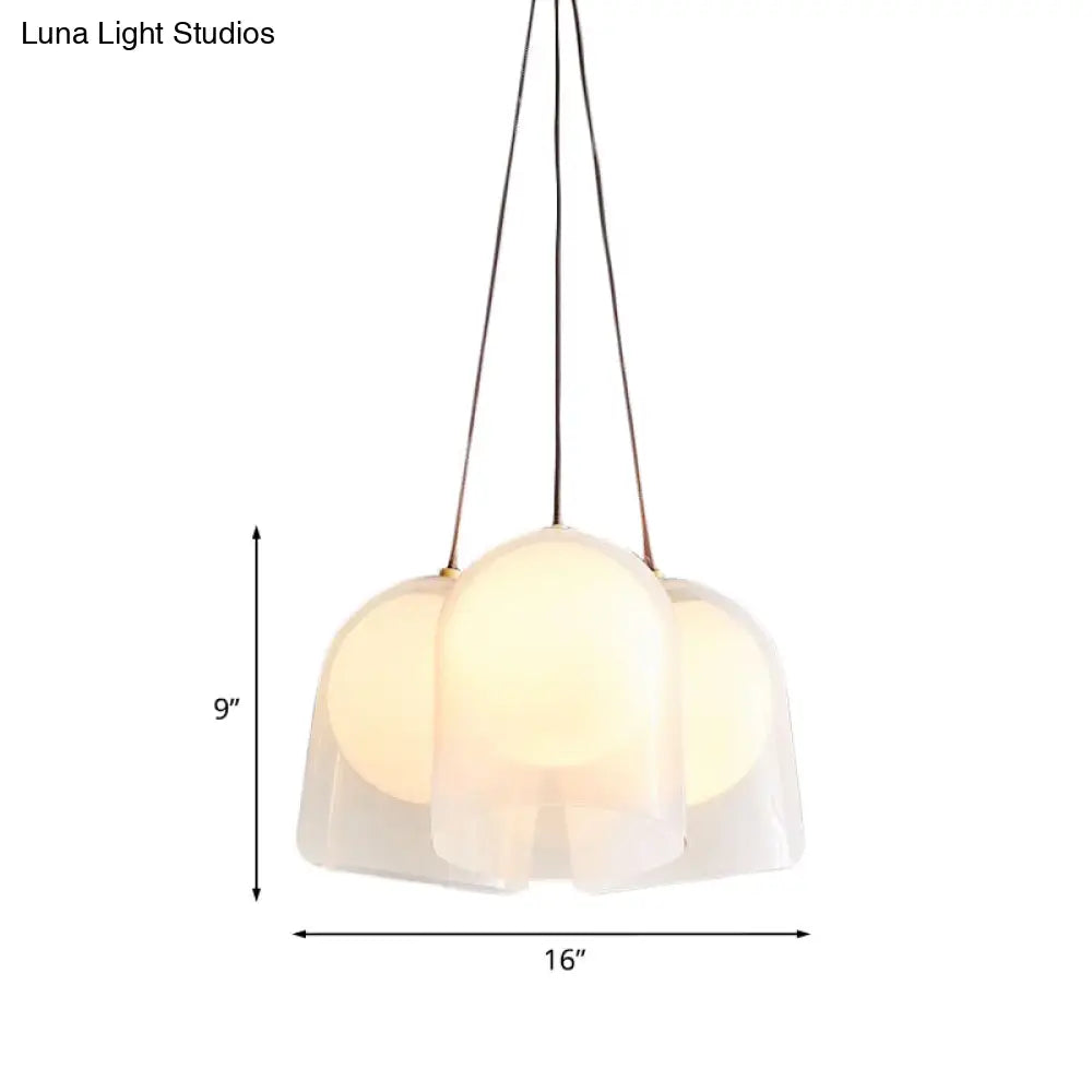 Modern White Glass Multi Pendant Light With 3 Lights In Gold - Perfect For Living Room Ceiling