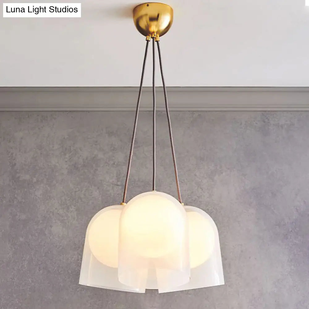 Modern White Glass 3-Light Pendant Lamp With Gold Accents For Living Room Ceiling - Bell Multi Light