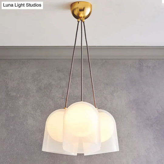 Modern White Glass 3-Light Pendant Lamp With Gold Accents For Living Room Ceiling - Bell Multi Light