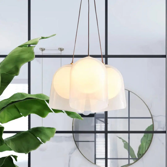 Modern White Glass Multi Pendant Light With 3 Lights In Gold - Perfect For Living Room Ceiling