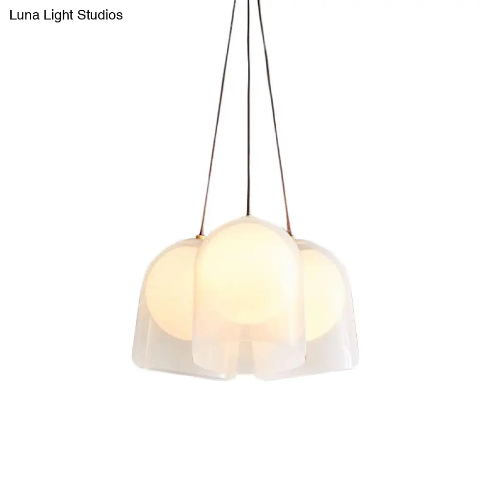 Modern White Glass 3-Light Pendant Lamp With Gold Accents For Living Room Ceiling - Bell Multi Light