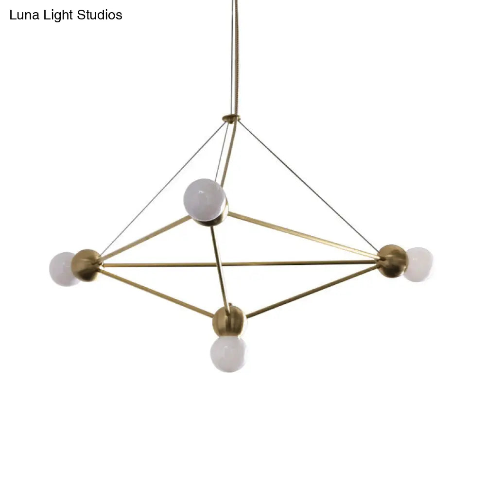 Modo Pendant Chandelier White Glass 4-Light Modern Suspension Lamp With Geometric Cage - Living Room