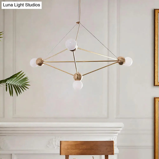 Modo Pendant Chandelier White Glass 4-Light Modern Suspension Lamp With Geometric Cage - Living Room