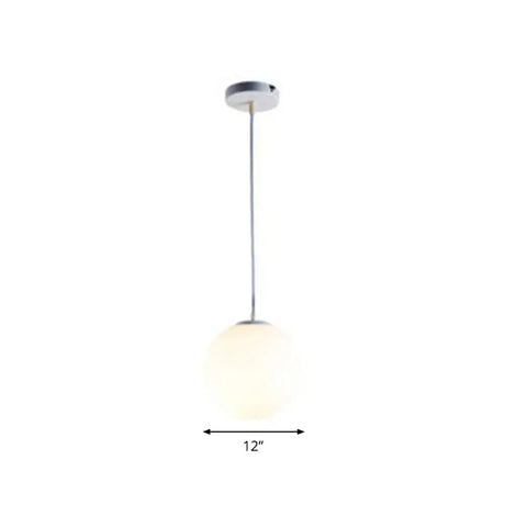 Modern White Glass Pendant Lamp - Opaque Spherical Design For Dining Room Lighting / 12’
