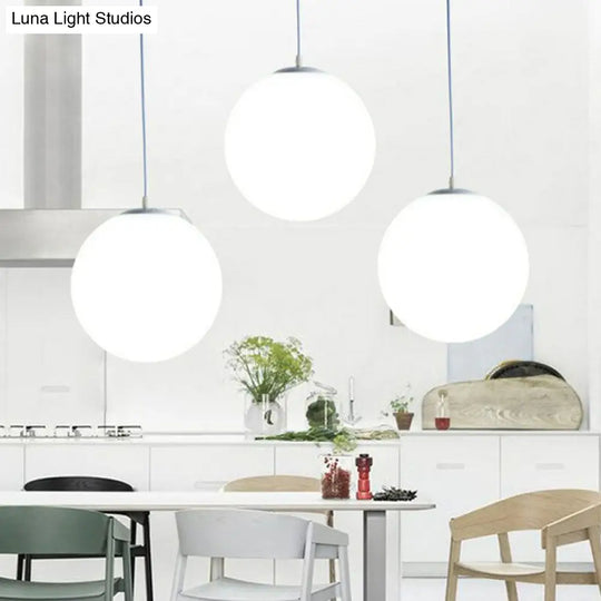 Modern Opaque Glass Hanging Pendant Lamp For Dining Room - White Sphere Design