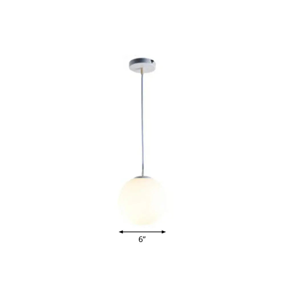 Modern White Glass Pendant Lamp - Opaque Spherical Design For Dining Room Lighting / 6’