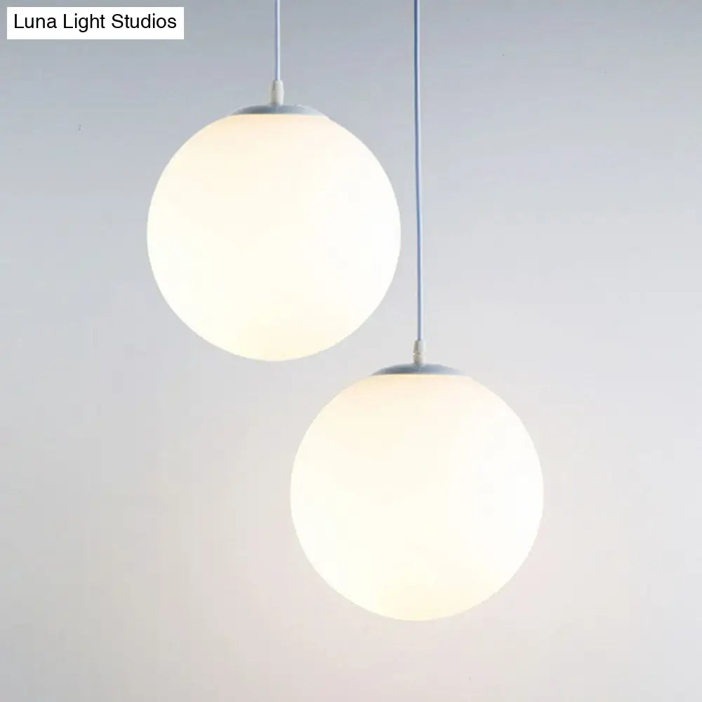 Modern White Glass Pendant Lamp - Opaque Spherical Design For Dining Room Lighting