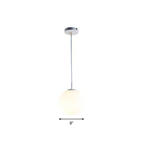 Modern White Glass Pendant Lamp - Opaque Spherical Design For Dining Room Lighting / 8’