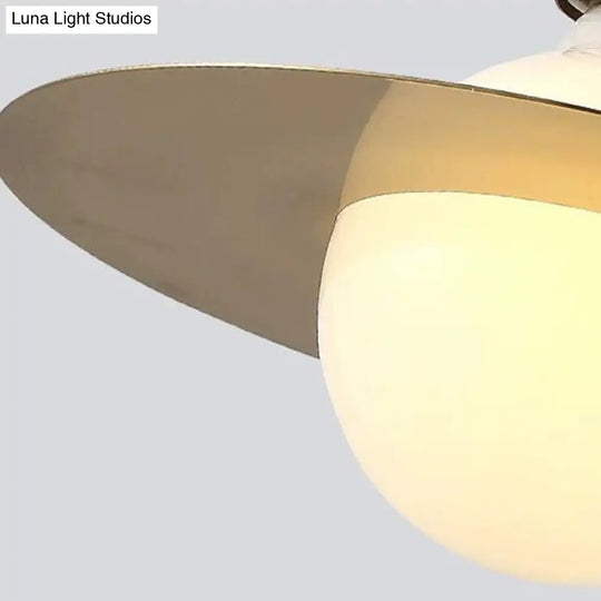 Postmodern Pendant Lamp - White Glass With Gold Disc Metal Shade