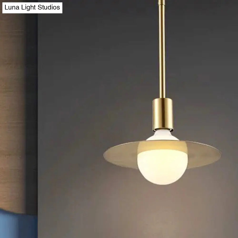 Postmodern Pendant Lamp - White Glass With Gold Disc Metal Shade