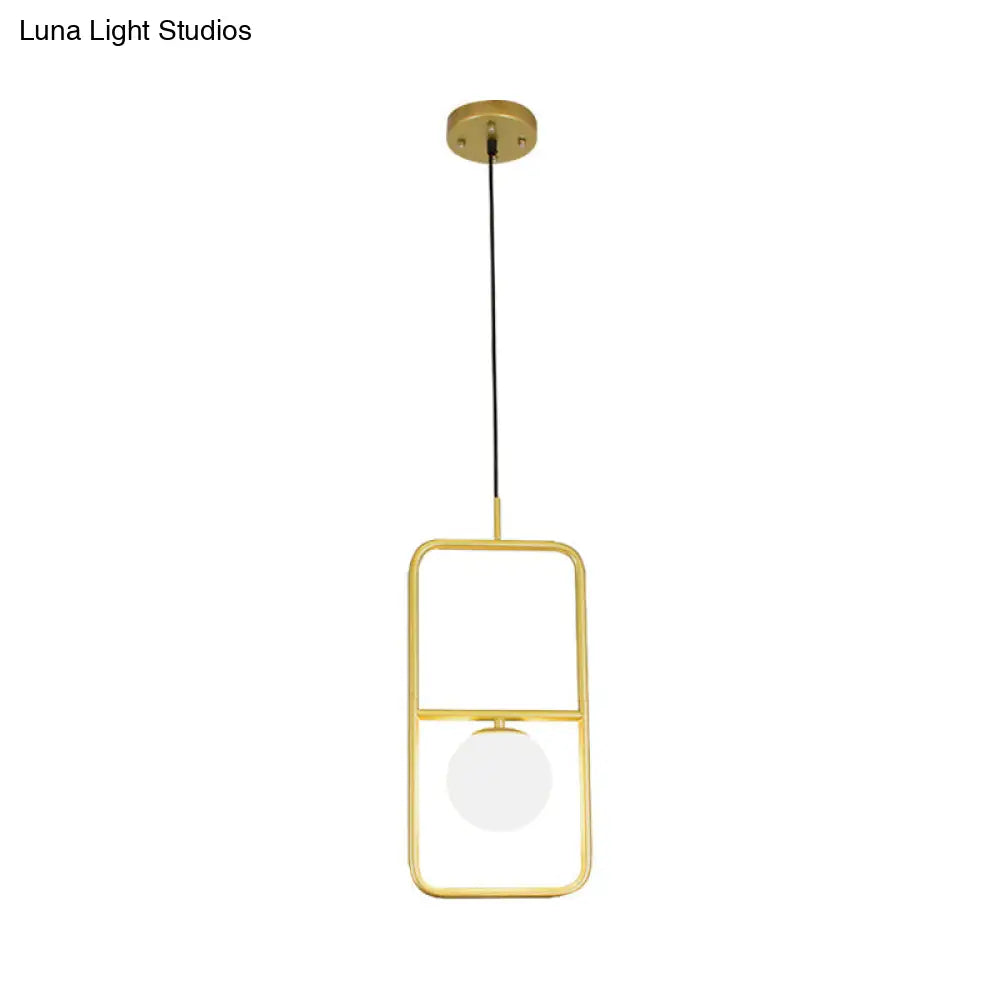 Rectangular Post Modernist Pendant Lamp With White Glass Globe And Gold Led Lights - 1/2 Light