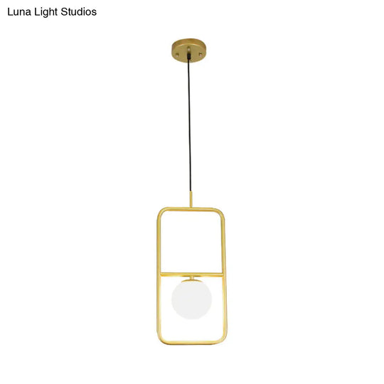 Rectangular Post Modernist Pendant Lamp With White Glass Globe And Gold Led Lights - 1/2 Light