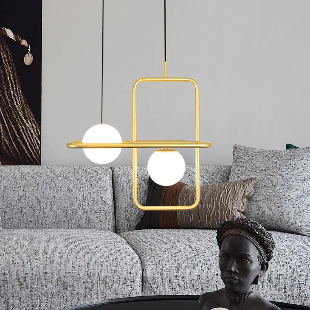 Modern White Glass Pendant Lamp With Gold Led Lights 2 /