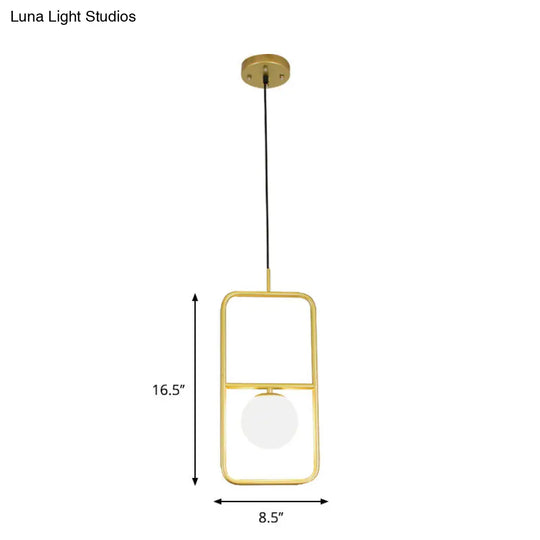 Rectangular Post Modernist Pendant Lamp With White Glass Globe And Gold Led Lights - 1/2 Light