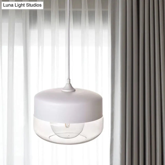 Modern White Glass Pendant Light For Bedroom Ceiling With Clear Round Shade