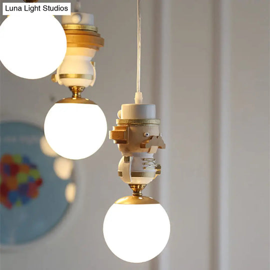 Modern White Glass Pendant Light With Adjustable Cord - Ceiling Fixture