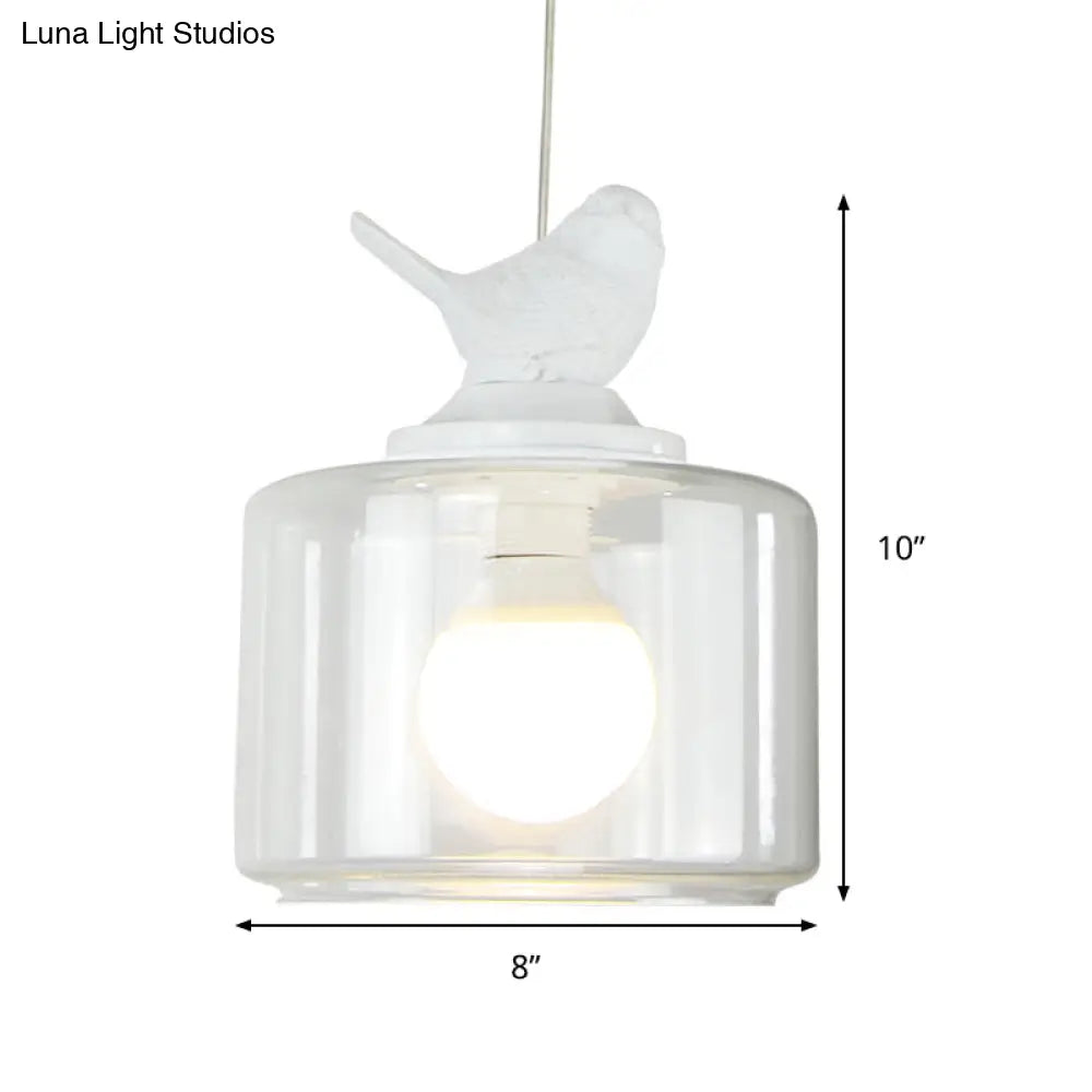 Modern White Glass Pendant Light With Bird Design - Transparent Hanging Lamp