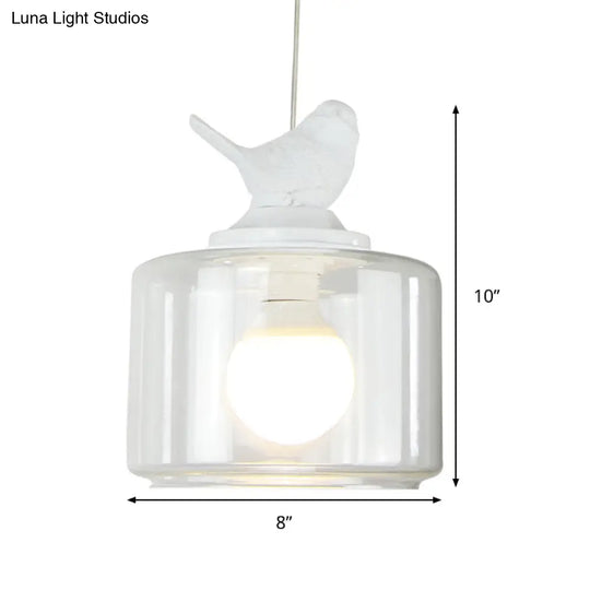 Modern White Glass Pendant Light With Bird Design - Transparent Hanging Lamp