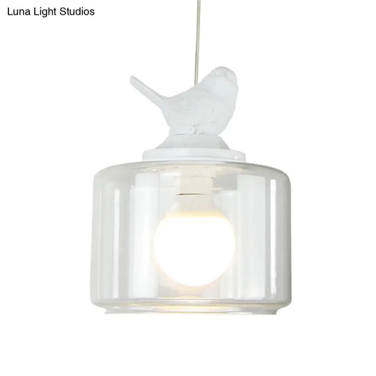 Modern White Glass Pendant Light With Bird Design - Transparent Hanging Lamp