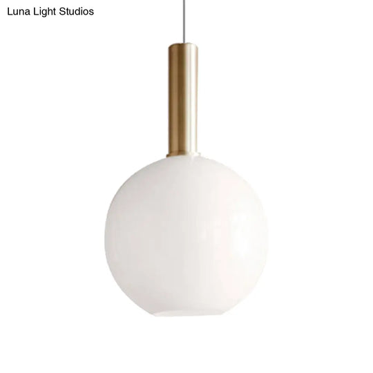 Modern White Glass Pendant Light With Brass Led: Globe/Ellipsoid/Dome Design / Globe