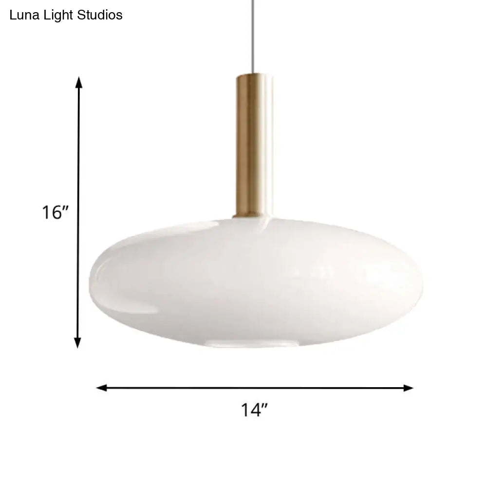 Modern White Glass Pendant Light With Brass Led: Globe/Ellipsoid/Dome Design