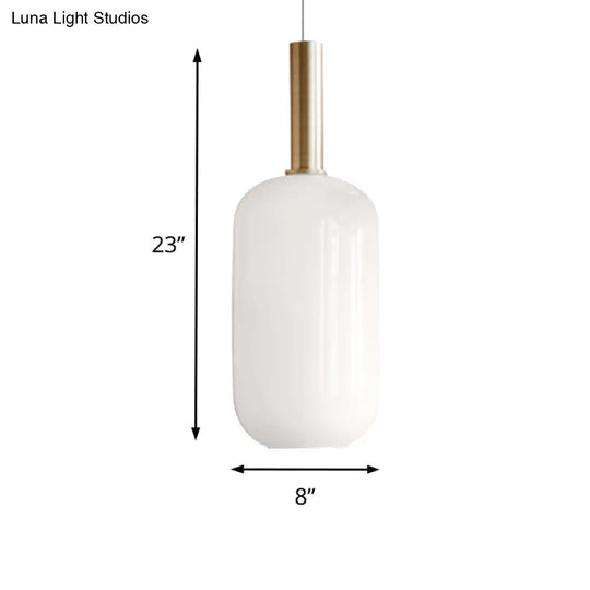 Modern White Glass Pendant Light With Brass Led: Globe/Ellipsoid/Dome Design