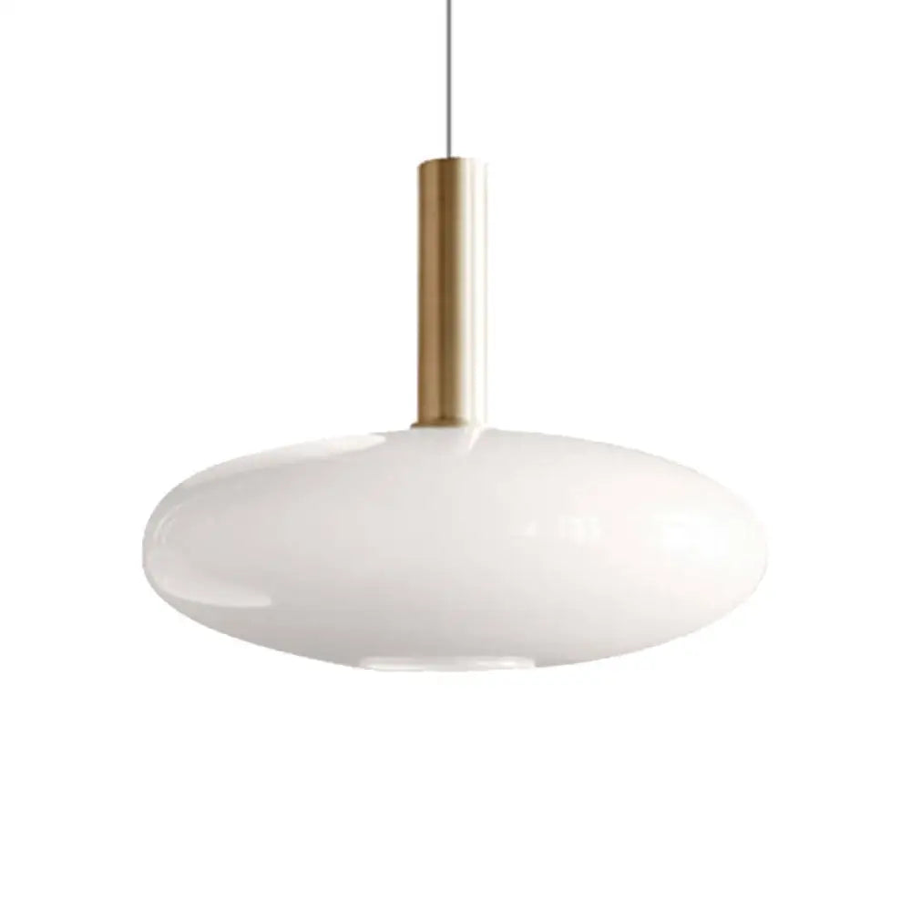 Modern White Glass Pendant Lighting – 1 Light Brass Led Ceiling Lamp Fixture / Dome