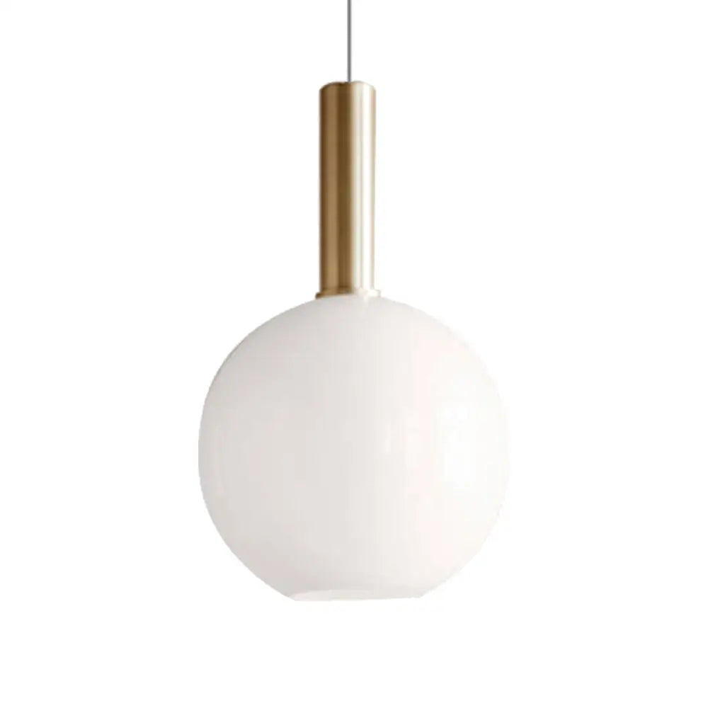 Modern White Glass Pendant Lighting – 1 Light Brass Led Ceiling Lamp Fixture / Globe