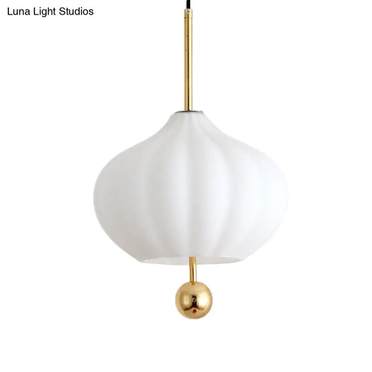 Modern White Glass Pumpkin Pendant Lamp With Brass Modo Deco - 1 Bulb Suspension Light