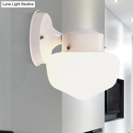 Modern White Glass Schoolhouse Sconce Wall Lamp With Black/White Mirror - 1 Light