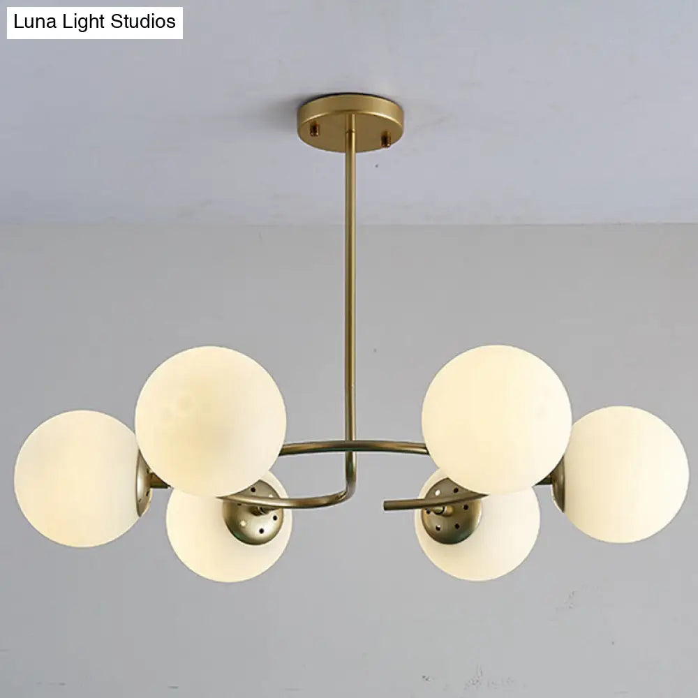 Modern White Glass Sphere Chandelier - Stylish Suspension Light For Bedroom 6 / Gold