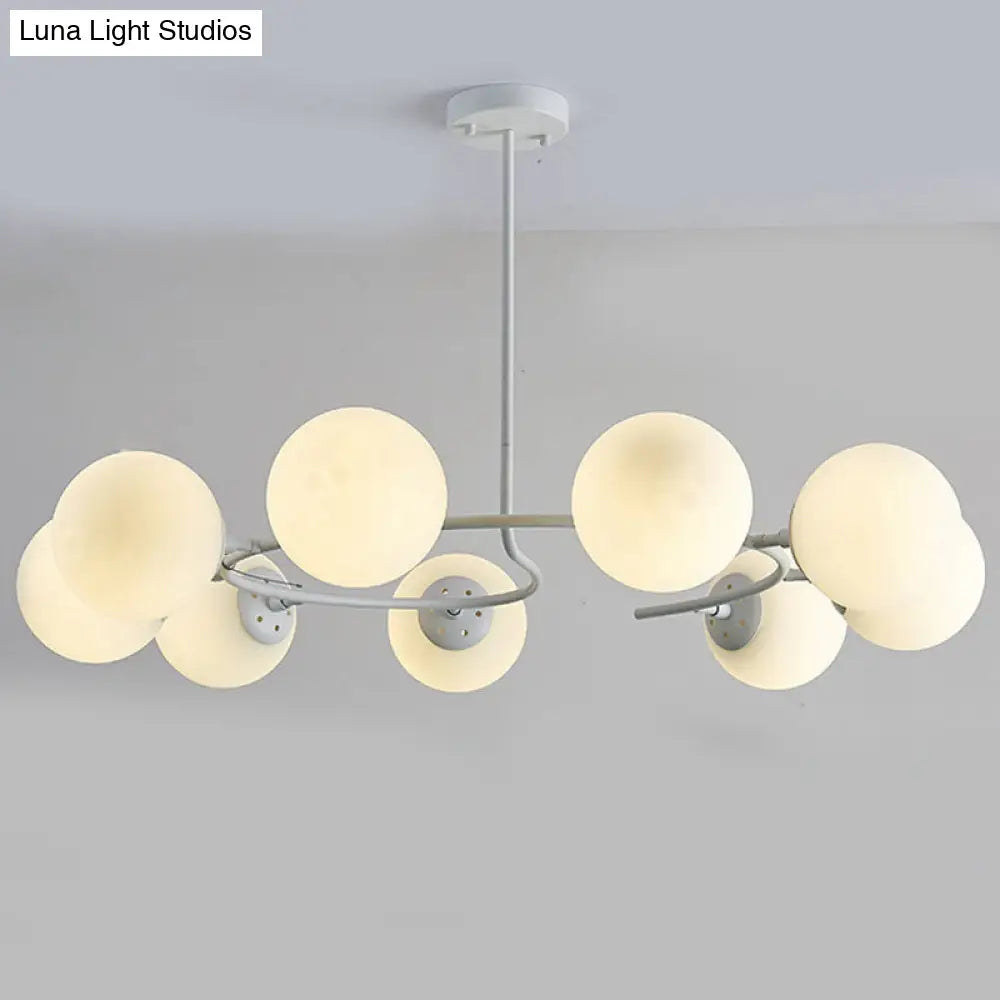 Modern White Glass Sphere Chandelier - Stylish Suspension Light For Bedroom