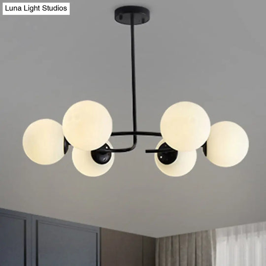 Modern White Glass Sphere Chandelier For Bedroom - Stylish Suspension Lighting Fixture