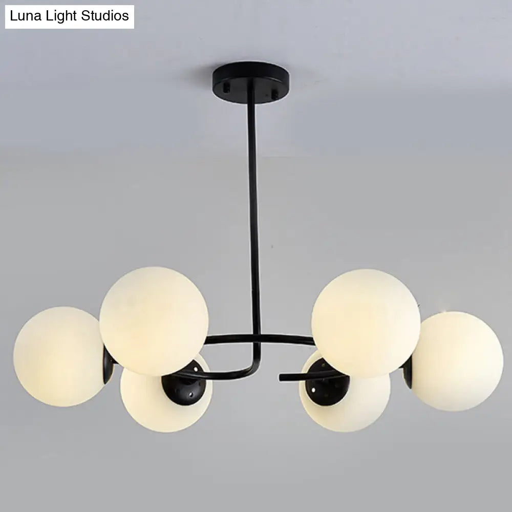 Modern White Glass Sphere Chandelier - Stylish Suspension Light For Bedroom 6 / Black