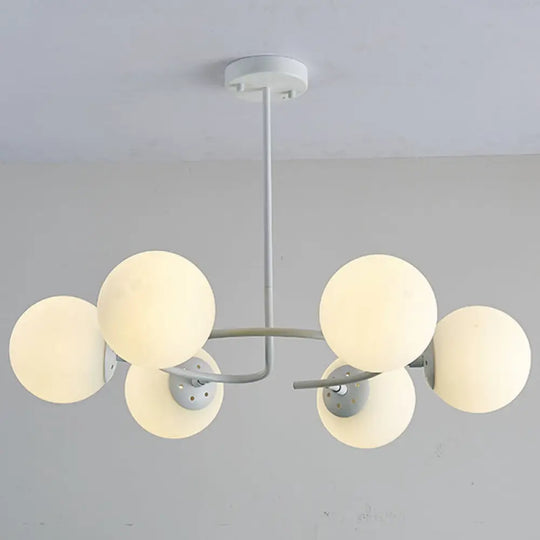 Modern White Glass Sphere Chandelier For Bedroom - Stylish Suspension Lighting Fixture 6 /