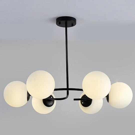 Modern White Glass Sphere Chandelier For Bedroom - Stylish Suspension Lighting Fixture 6 / Black