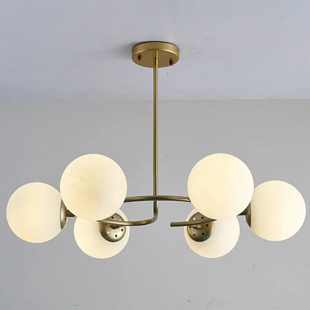 Modern White Glass Sphere Chandelier For Bedroom - Stylish Suspension Lighting Fixture 6 / Gold