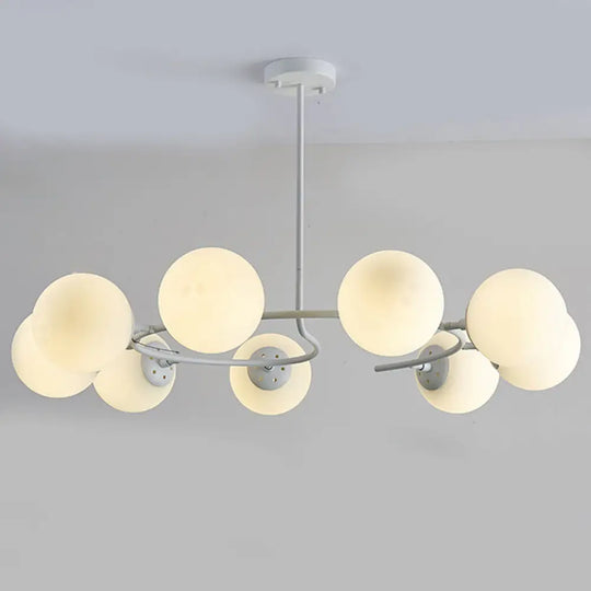 Modern White Glass Sphere Chandelier For Bedroom - Stylish Suspension Lighting Fixture 9 /