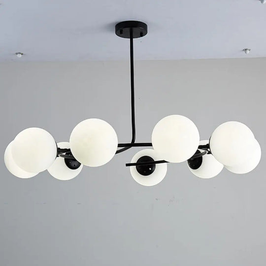 Modern White Glass Sphere Chandelier For Bedroom - Stylish Suspension Lighting Fixture 9 / Black
