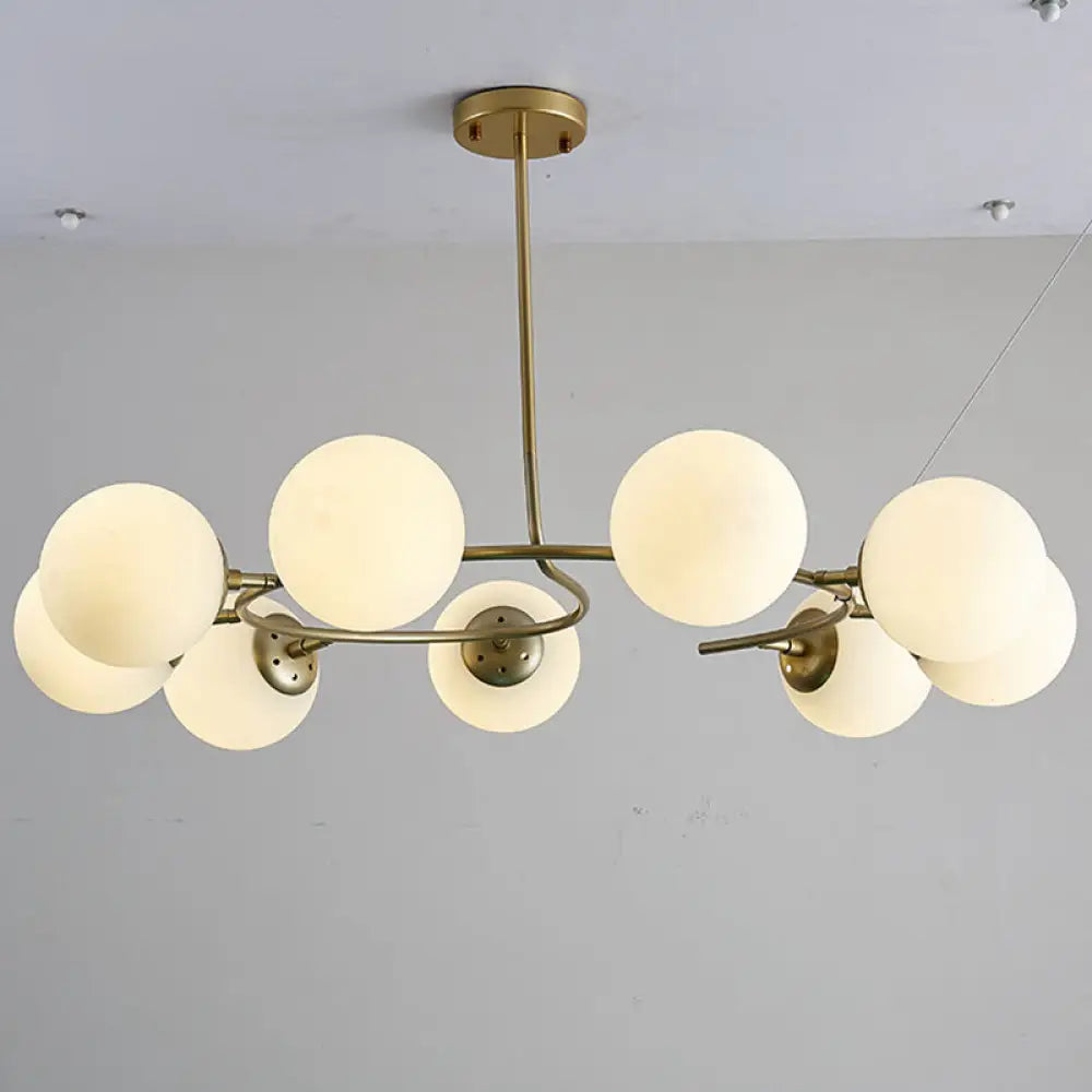 Modern White Glass Sphere Chandelier For Bedroom - Stylish Suspension Lighting Fixture 9 / Gold
