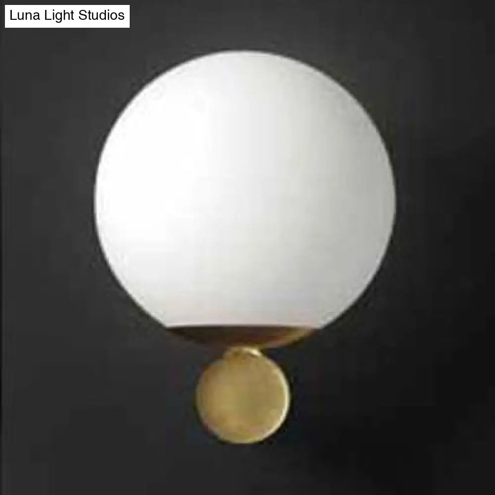 Modern White Glass Sphere Wall Light With Gold Led Fixture