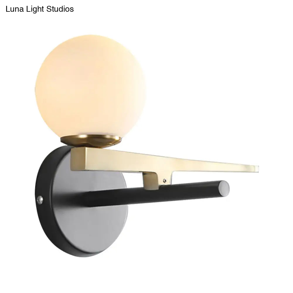 Modern White Glass Sphere Wall Lighting With Gold Led - Single Light Mounted Fixture