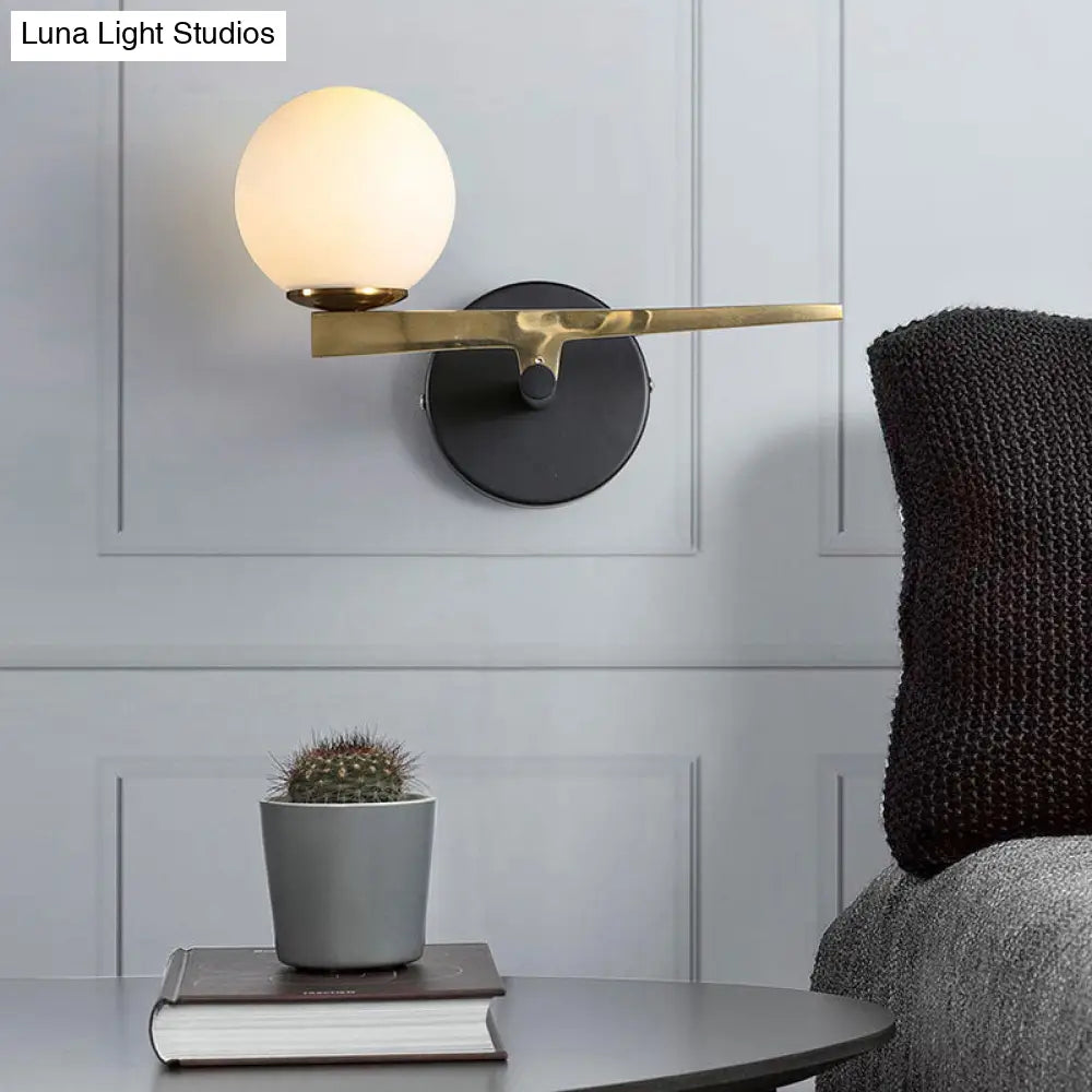 Modern White Glass Sphere Wall Lighting With Gold Led - Single Light Mounted Fixture