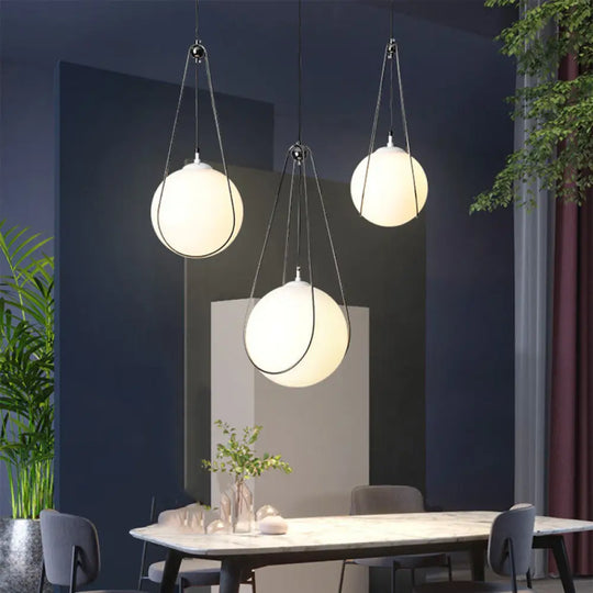 Modern White Glass Teardrop Hanging Light With Nickel Finish - 1 For Restaurant (8’/10’/12’