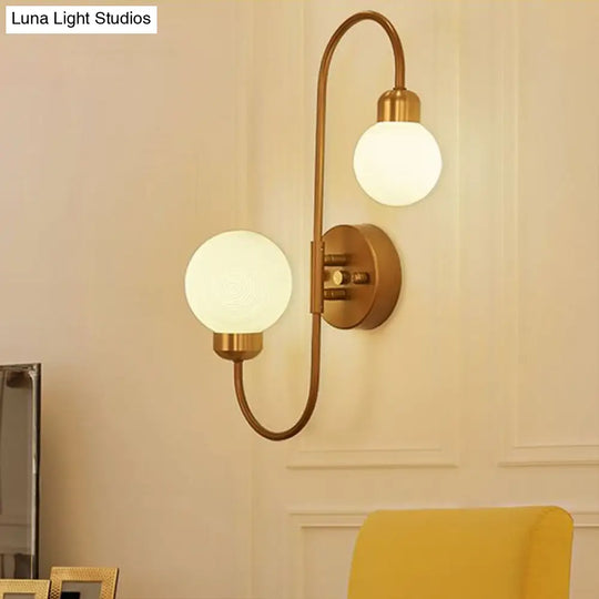 Modern White Glass Wall Mounted Light - 2-Head Spherical Sconce For Living Room