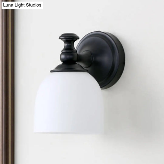 Modern White Glass Wall Sconce Light With Black Domed Shade - Ideal For Living Room Lighting