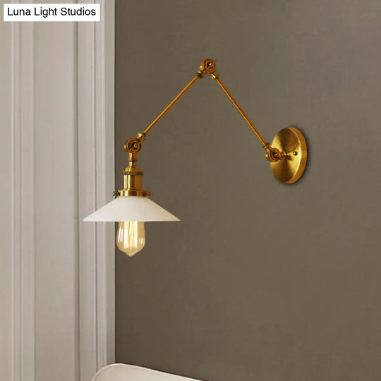 Modern White Glass Wall Sconce Lighting - 1-Light Industrial Fixture For Bedroom